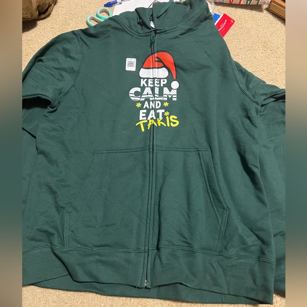 Keep calm and eat Takis Green hoodie sweatshirt size adult M - brand new